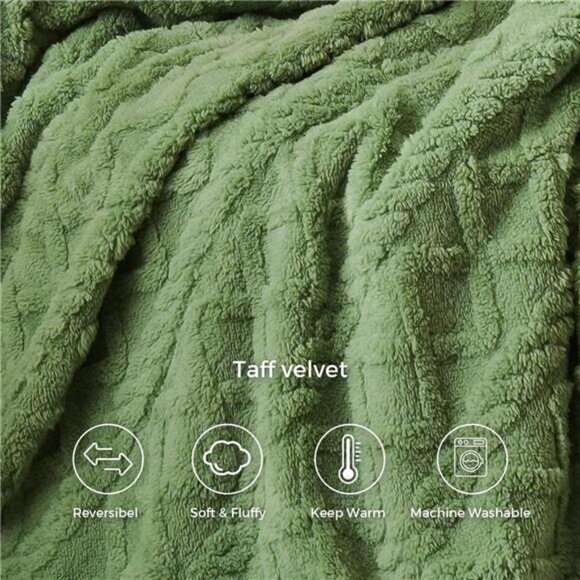 Soft Sherpa Fleece Throw Blanket Plush Cozy Warm Reversible Couch Bed Green 30x4 - Picture 3 of 7
